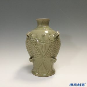 GE020 金代耀州窯青瓷塑雙魚穿帶壺