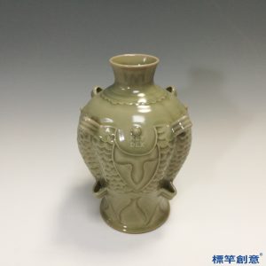 GE020 金代耀州窯青瓷塑雙魚穿帶壺