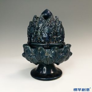 FB117 唐代鞏義窯藍釉貼塑博山形薰香爐