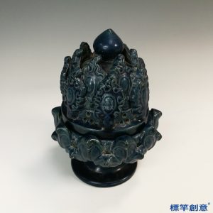 FB117 唐代鞏義窯藍釉貼塑博山形薰香爐