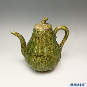 FB123 唐代鞏義窯綠釉絞胎瓜棱形執壺