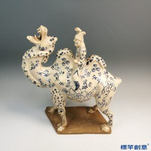 FB133 唐代鞏義窯白釉青花彩繪人物騎駱駝俑