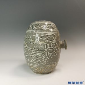 GA074 宋代灰白釉高麗瓷蟬繭形刻花聽甕