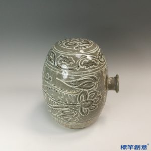 GA074 宋代灰白釉高麗瓷蟬繭形刻花聽甕