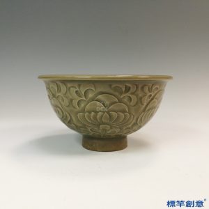 GB125 北宋耀州窯褐青瓷刻蓮瓣紋茶碗