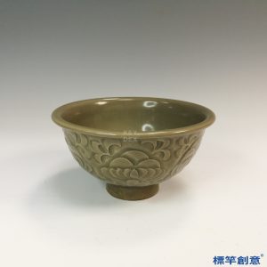 GB125 北宋耀州窯褐青瓷刻蓮瓣紋茶碗