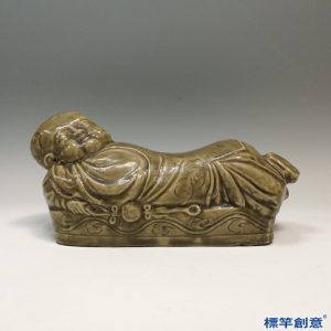 GB136 北宋耀州窯褐青瓷塑嬰兒求子瓷枕