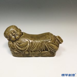 GB136 北宋耀州窯褐青瓷塑嬰兒求子瓷枕