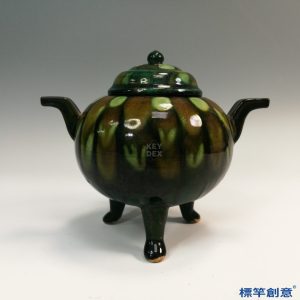 GD022 遼代鞏義窯黃釉地三彩繪斑紋雙耳薰香爐