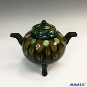 GD022 遼代鞏義窯黃釉地三彩繪斑紋雙耳薰香爐