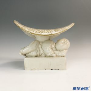 GE031 金代定窯白釉加彩塑嬰兒求子瓷枕