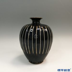 GE023 金代介休窯黑釉剔白線紋梅瓶