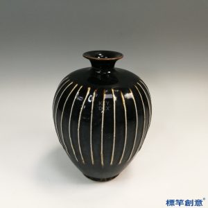 GE023 金代介休窯黑釉剔白線紋梅瓶