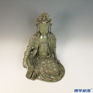 FC056 五代越窯青瓷貼塑瓔珞觀音坐像