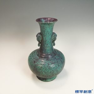 IA060 清代雍正景德鎮窯爐鈞天藍釉紫斑雙耳長頸瓶