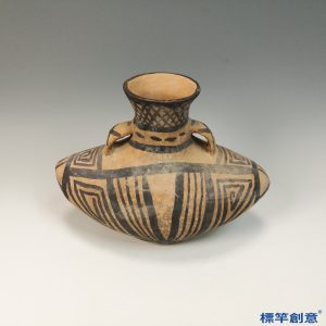 AA014 馬家窯文化彩陶對稱網紋雙耳扁壺