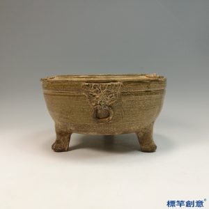 BB021 商代原始青瓷獸首三足陶鑑