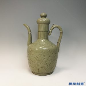 FC059 五代越窯青瓷仿西亞蓮花卷草紋長流執壺