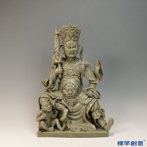 FC065 五代越窯青瓷持寶傘佛教北方多聞天王像