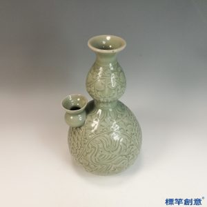 GB173 北宋耀州窯淡青瓷刻花卉鳳鳥葫蘆形淨瓶