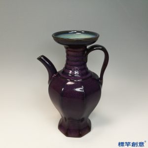 GB179 北宋鈞窯紫紅釉官字款棱形盤口執壺
