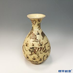 GC212 南宋磁州窯米白地雙彩繪玉壺春瓶