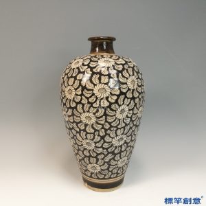 GC215 南宋吉州窯黑釉剔花纏枝牡丹紋梅瓶