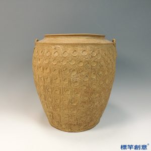 CB012 戰國時期越窯原始青瓷印紋雙耳卣形罐