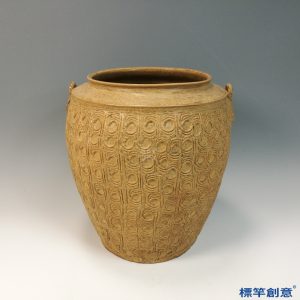 CB012 戰國時期越窯原始青瓷印紋雙耳卣形罐