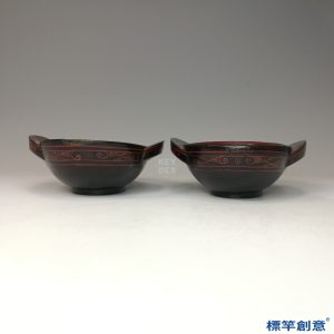 DB045 漢代麻布胎漆器紅地描玄紋耳杯一對