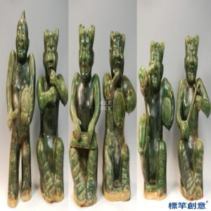 DB046 漢代綠釉陶鼓吹絲竹樂伎俑六人組