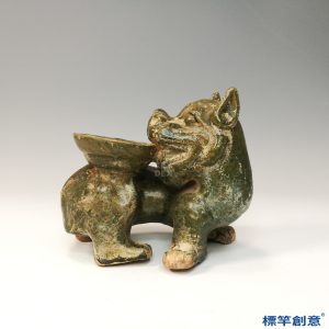 DB050 漢代綠釉陶中華田園犬造形燈座