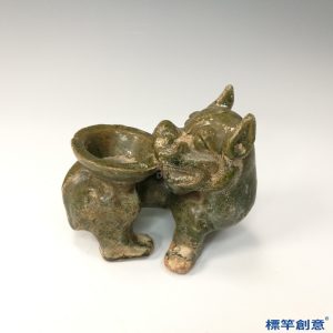 DB050 漢代綠釉陶中華田園犬造形燈座