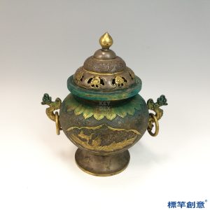 FB140 唐代鎏金銀雙耳蓋飛鳳紋薰香爐