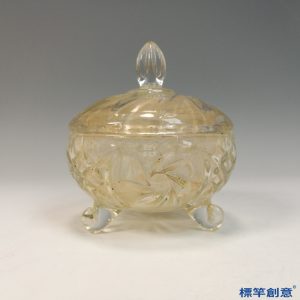 FB144 唐代琉璃雕模蓮瓣紋三足蓋盒