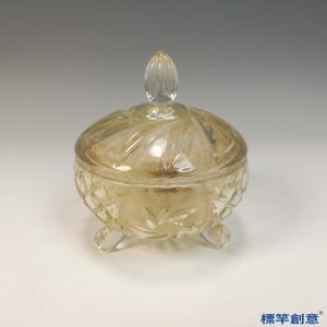 FB144 唐代琉璃雕模蓮瓣紋三足蓋盒