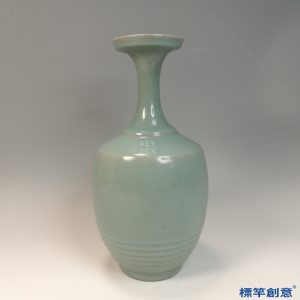 KK043 現代仿汝窯天青釉盤口長頸瓶