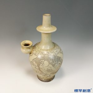 GB184 北宋磁州窯米白釉珍珠地刻雞紋佛教淨瓶