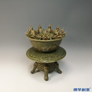 GB187 北宋磁州窯系青瓷刻唐草紋鏤空覆層薰香爐