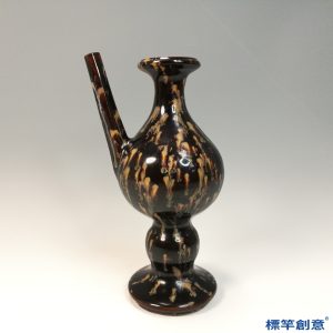 GC220 南宋晚期吉州窯黑釉玳帽紋長流賁巴壺