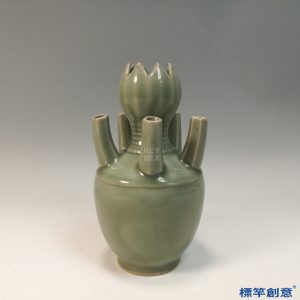 GC223 南宋晚期龍泉窯青瓷蓮花口五管瓶花器