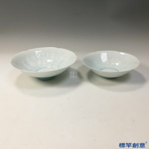 GC230 南宋湖田窯青白瓷刻嬰戲紋葵口薄胎對碗