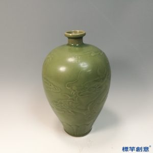 HB056 明代龍泉窯梅子青刻龍紋梅瓶