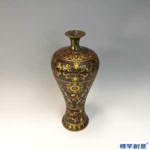 IA091 清代仿宋款銅胎錯金纏枝花卉紋梅瓶