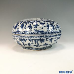 HB072 明代萬曆景德鎮窯青花繪人物故事八稜捧盒