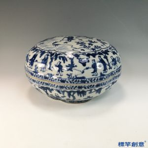 HB072 明代萬曆景德鎮窯青花繪人物故事八稜捧盒