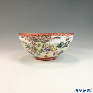 IA072 清代乾隆景德鎮官窯粉彩繪百子圖薄胎碗