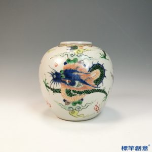 IA073 清代嘉慶景德鎮窯五彩繪四爪行龍紋蓋罐