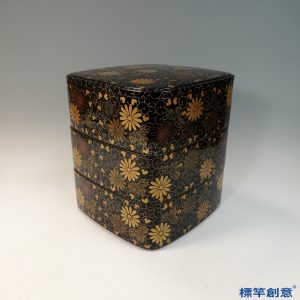 JJ024 日本大正時期漆器菊唐草蒔繪三段重箱