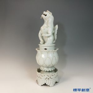 GC232 南宋湖田窯青白瓷蓮瓣紋獅鈕復層薰香爐